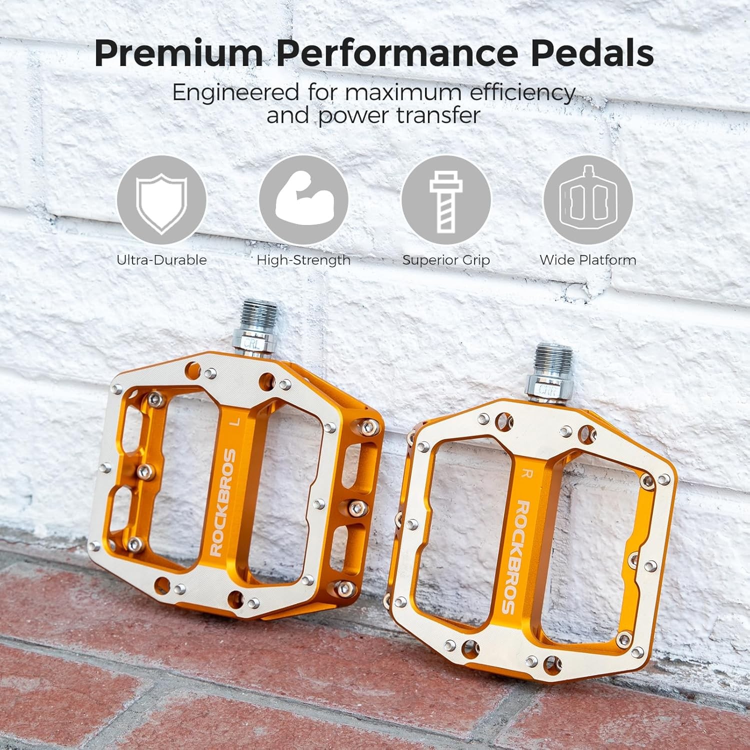 ROCKBROS Mountain Road Bike Pedals Wide Flat Aluminum Alloy Pedal Non-Slip 9/16″