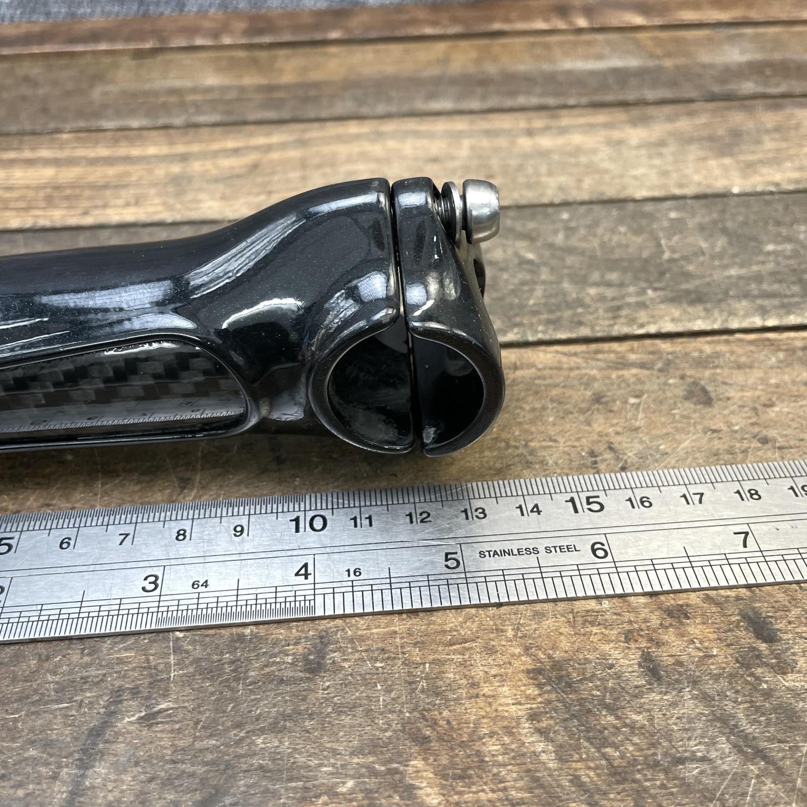 Bike Stem 1 1/8 Threadless Black Carbon Fiber Center 25.4 mm Clamp