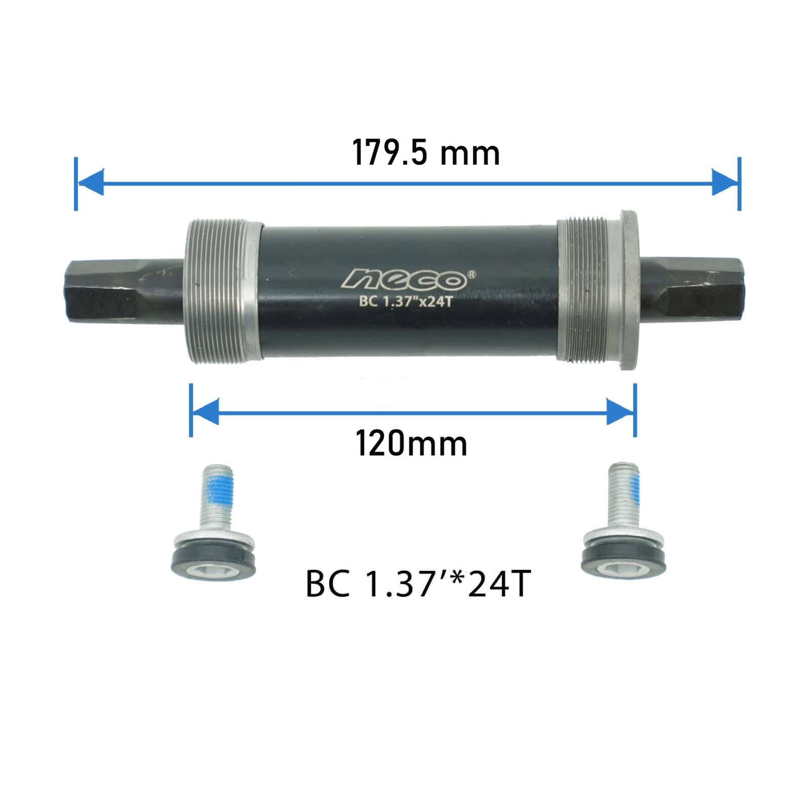 NECO 1.37″ x24T Fat Bike Bottom Bracket Shell width 120mm axle length 179.5mm