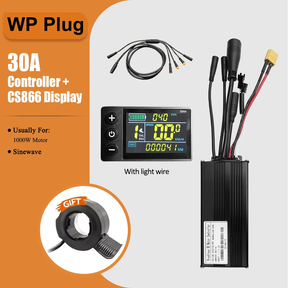 36V 48V 30A Three-Mode Sine Wave E-bike Controller SM/WP Plug with LCD Display