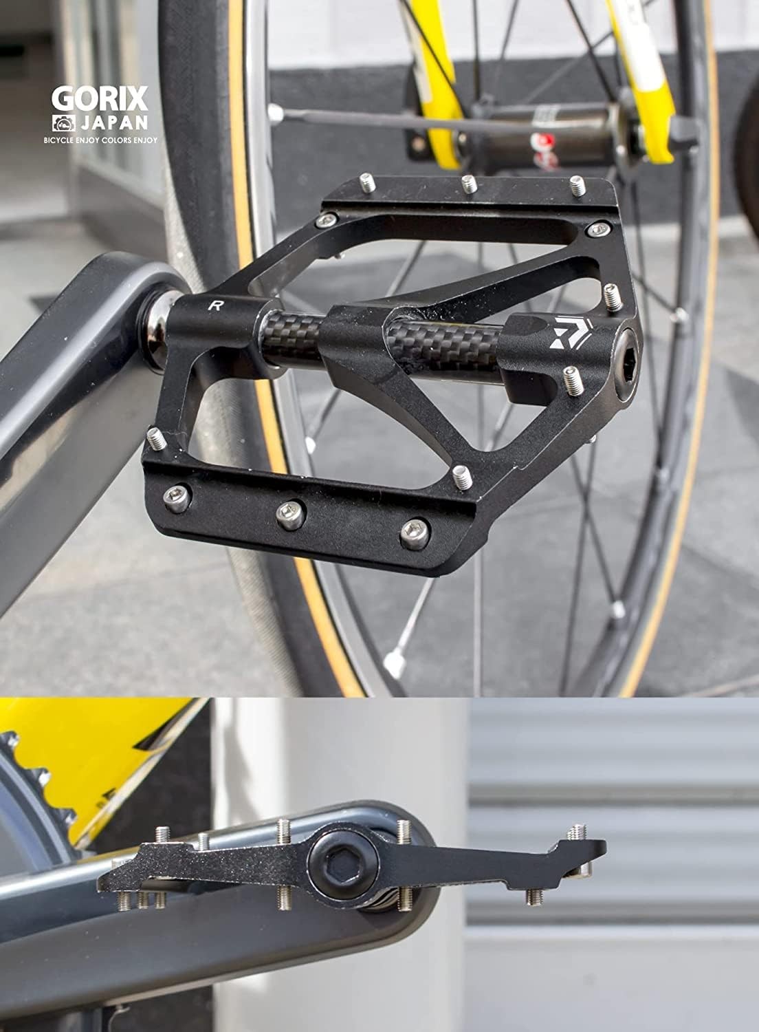 GORIX Bicycle Pedals, Flat Pedals, Lightweight, Carbon Fiber Center Tube Ax