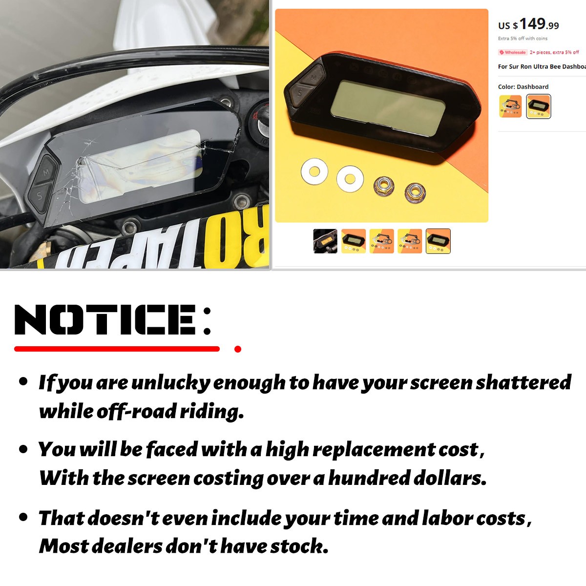 Aluminum & Acrylic Screen Dashboard Display Guard Cover Fit For Surron Ultra Bee
