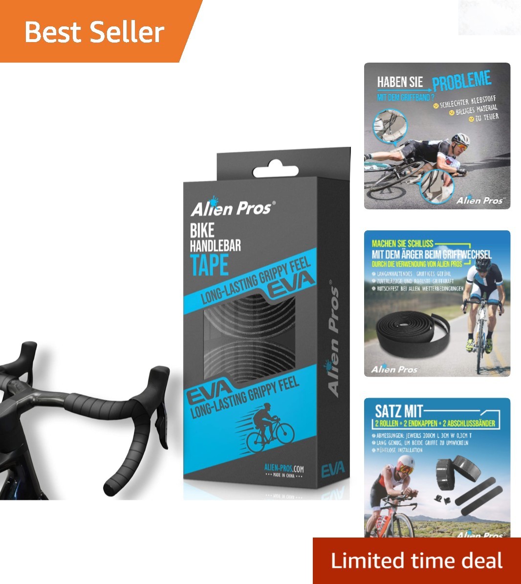 Bike Handlebar Tape EVA Set of 2 Black Grip Wraps for Road Bike Comfort
