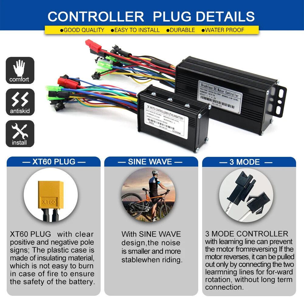 E-bike Sinewave Three-Mode Controller 36V 48V 52V 40A with S866 S966 LCD Display