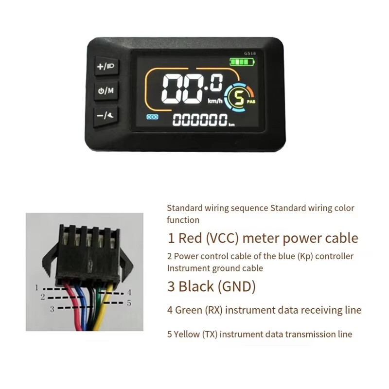 24/36/48/60V E-Bike Colorful Display 2/5 Pin SM&WP Plug LCD Meter Panel Display