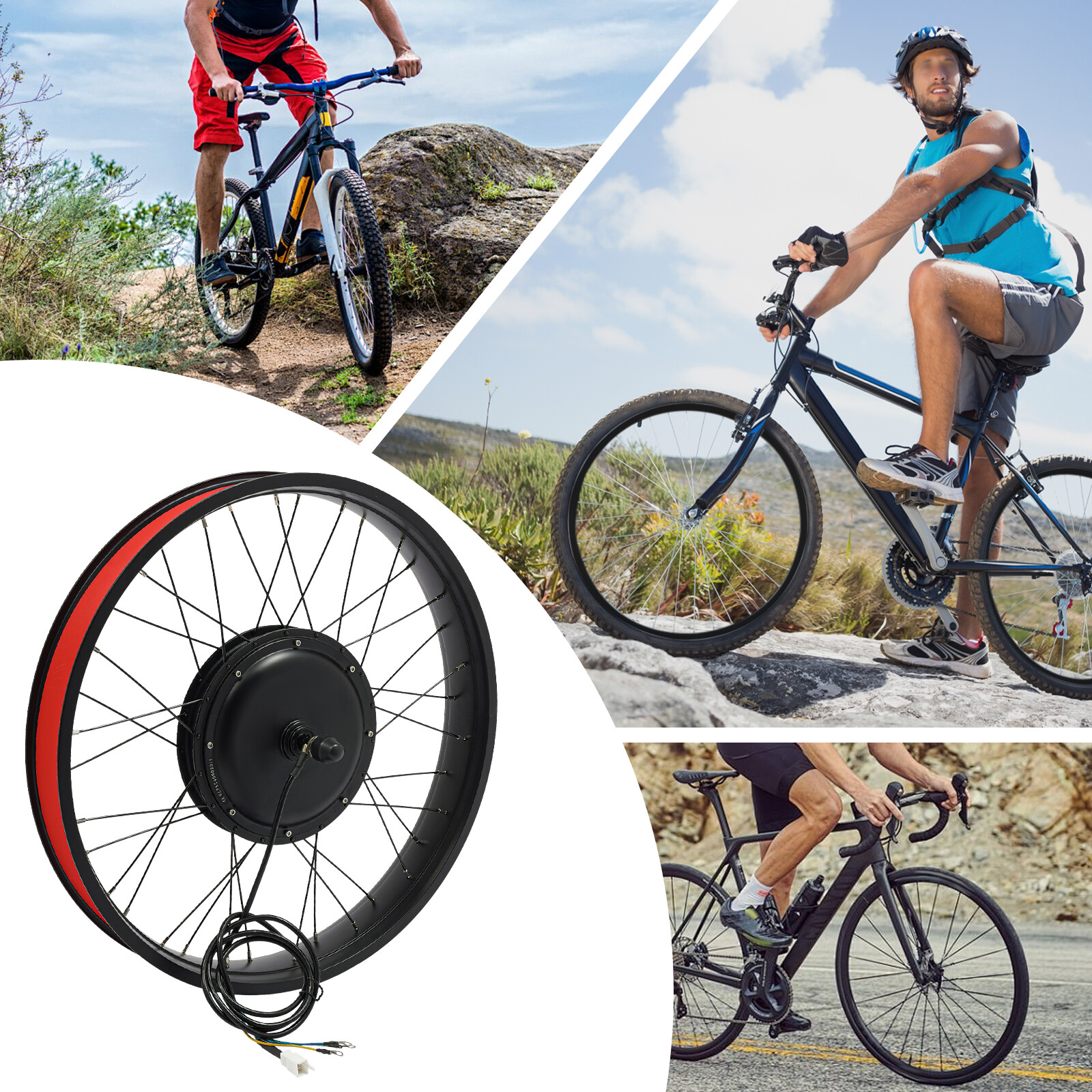 26″ 1500W 48V Front Wheel E-Bike Conversion Kit with LCD Display Thumb Throttle