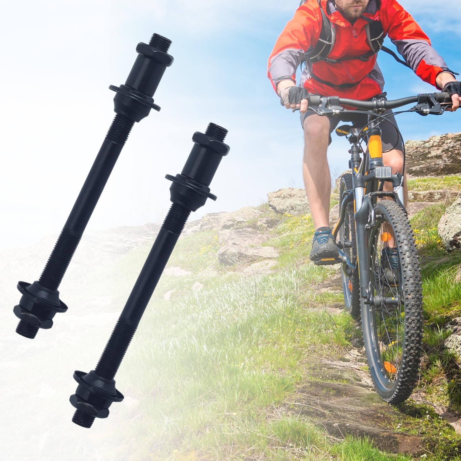 2Pcs Bike Axle Hollow Hub Shaft Front Rear Quick Release Axle Parts Black