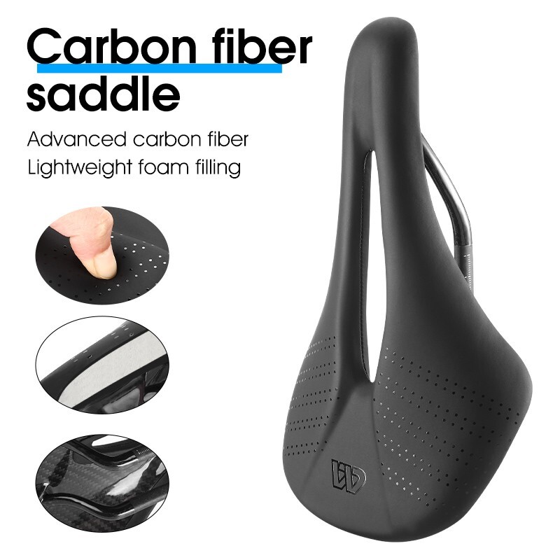 WEST BIKING Leather Carbon Fiber Road Bike Saddle Racing Bicycle Saddle Black