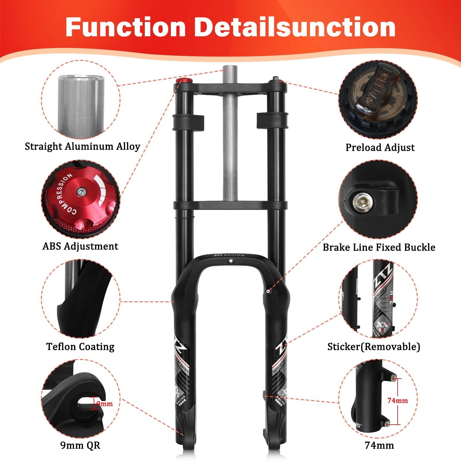 ZTZ 26 x 4.0 inch Fat Tire Oil Spring Suspension Fork – 180mm Travel, 135mm S…