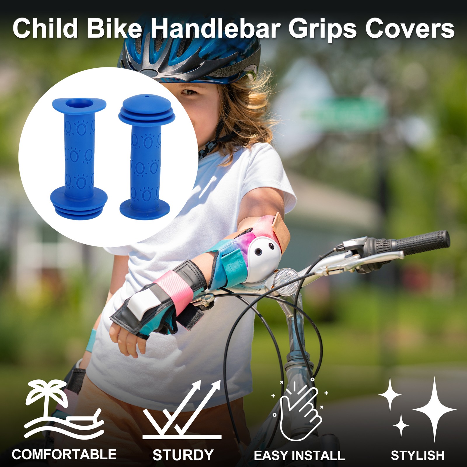 Child Bike Handlebar Grip Cover 105mm Soft MTB End Grip Protector Blue 1 Pair