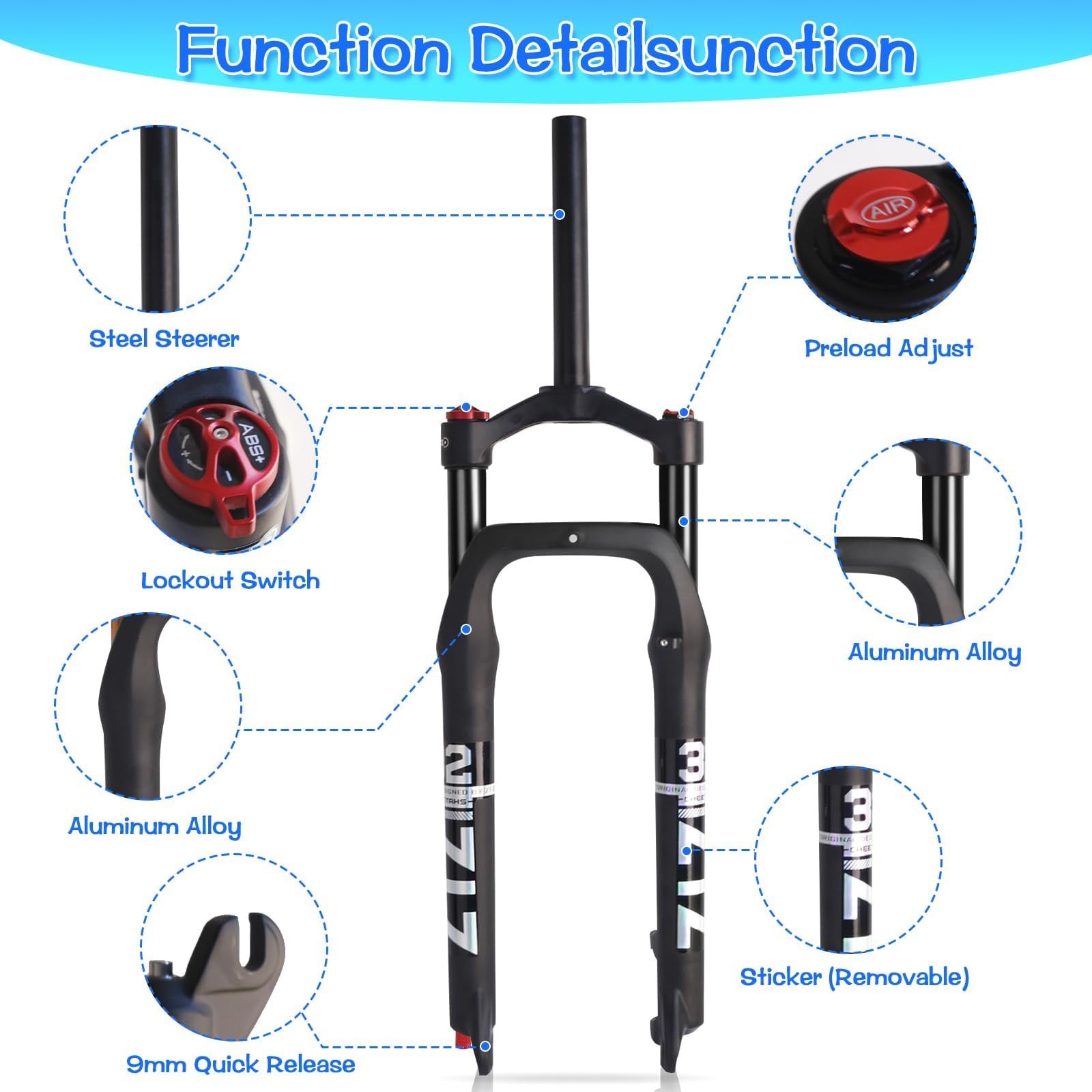 26 * 4.0 inch Fat Tire MTB Air Suspension Fork – Ultralight Rebound Adjustmen…