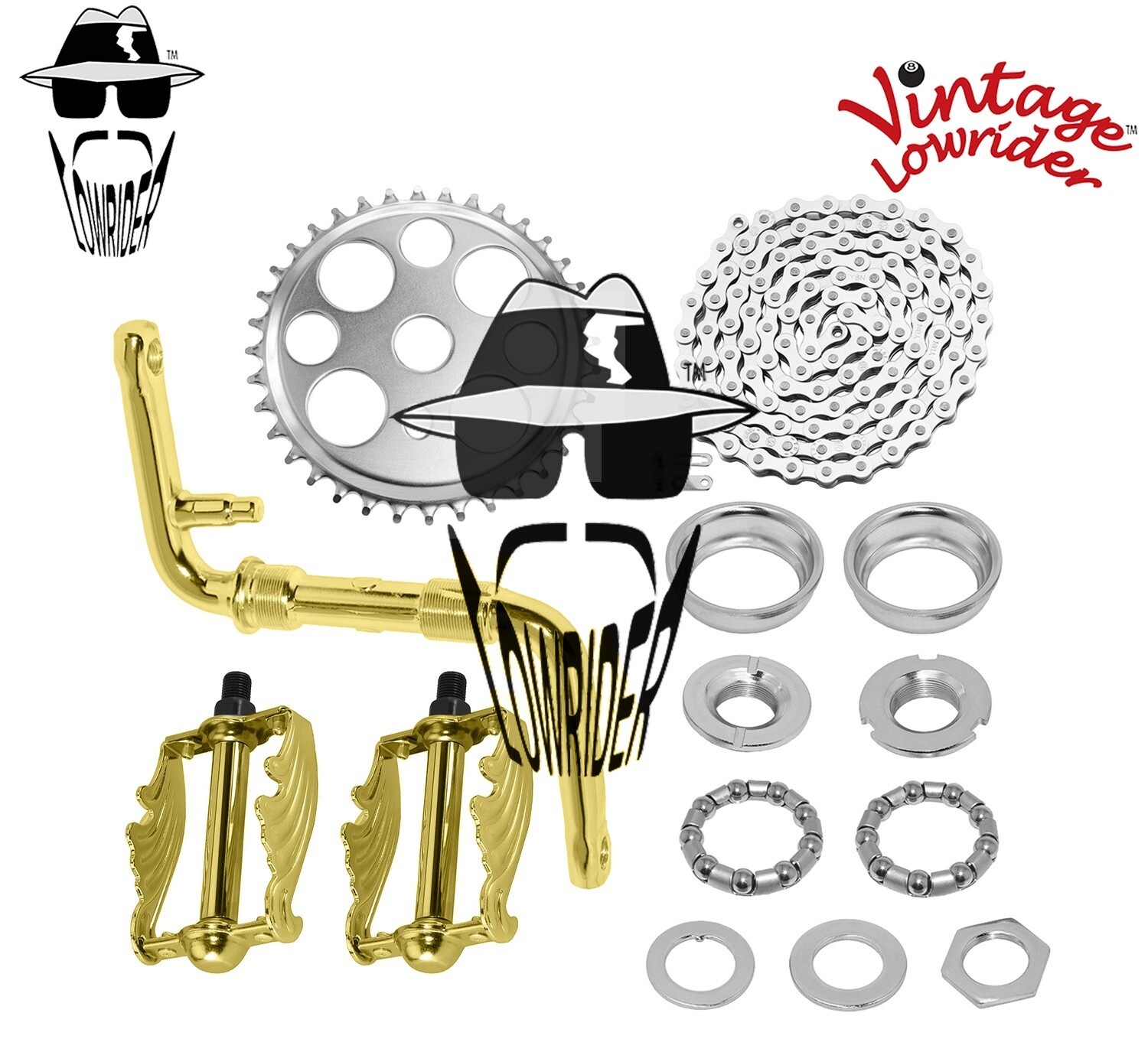 VINTAGE LOWRIDER – Regular CRANK PKG – Lucky 7 Wing Pedal Gold/Chrome