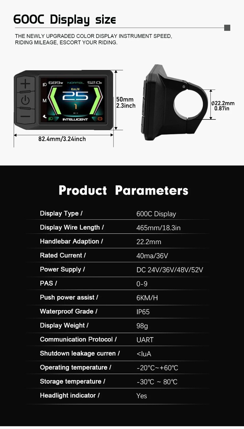 600C LCD Display 5 Pin Waterproof Female Connector for Mid Motor Hub Motor Kits