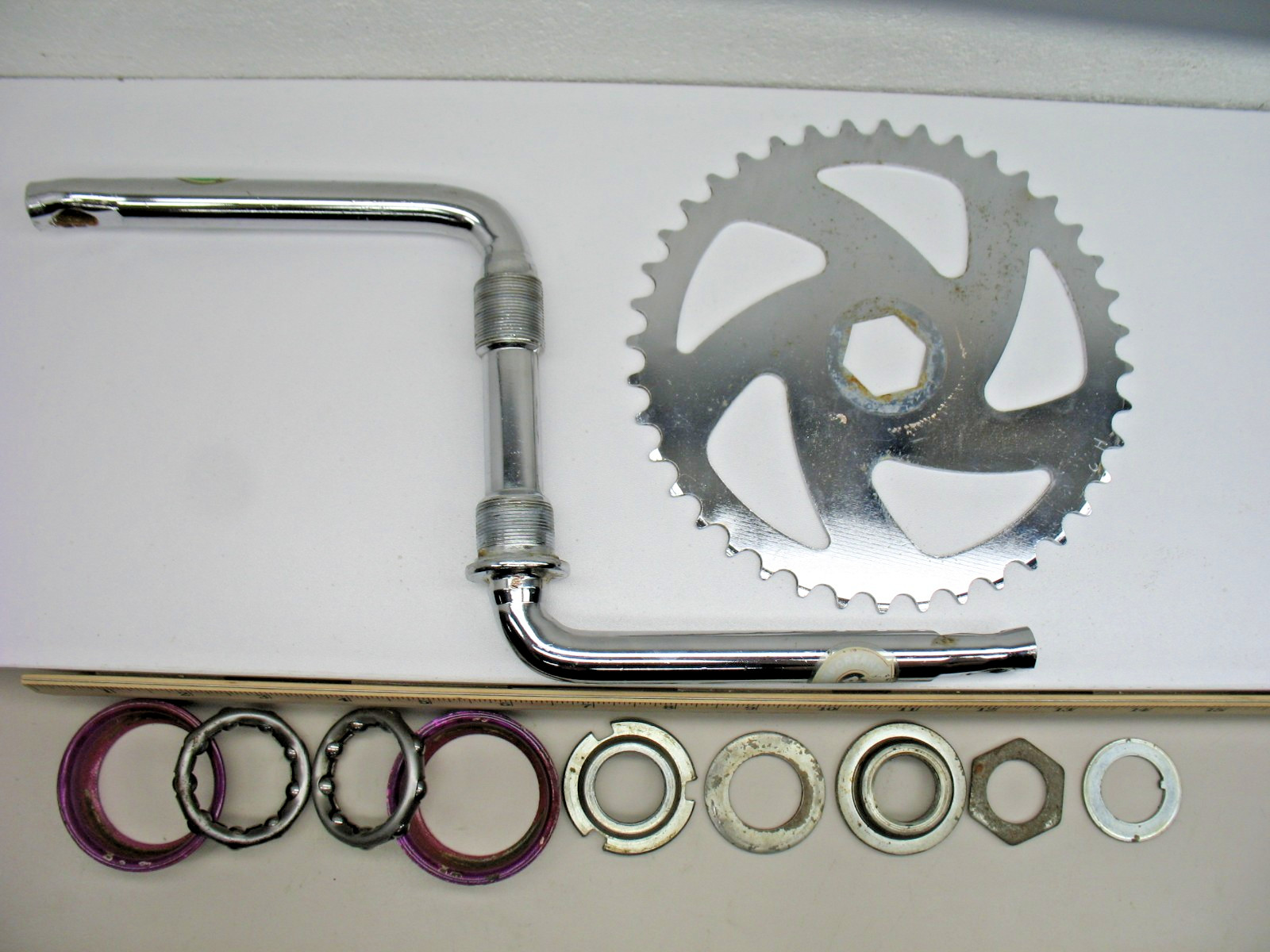 Chrome/Silver Steel Crank 40 Tooth Chainring, 140mm (5-1/2″) with B/B Set-USED