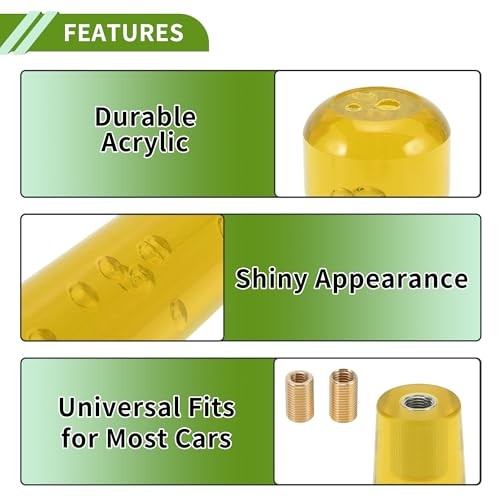 Cylindrical Crystal Shift Knob—Universal Gear Shifter—20cm Yellow—Aluminum