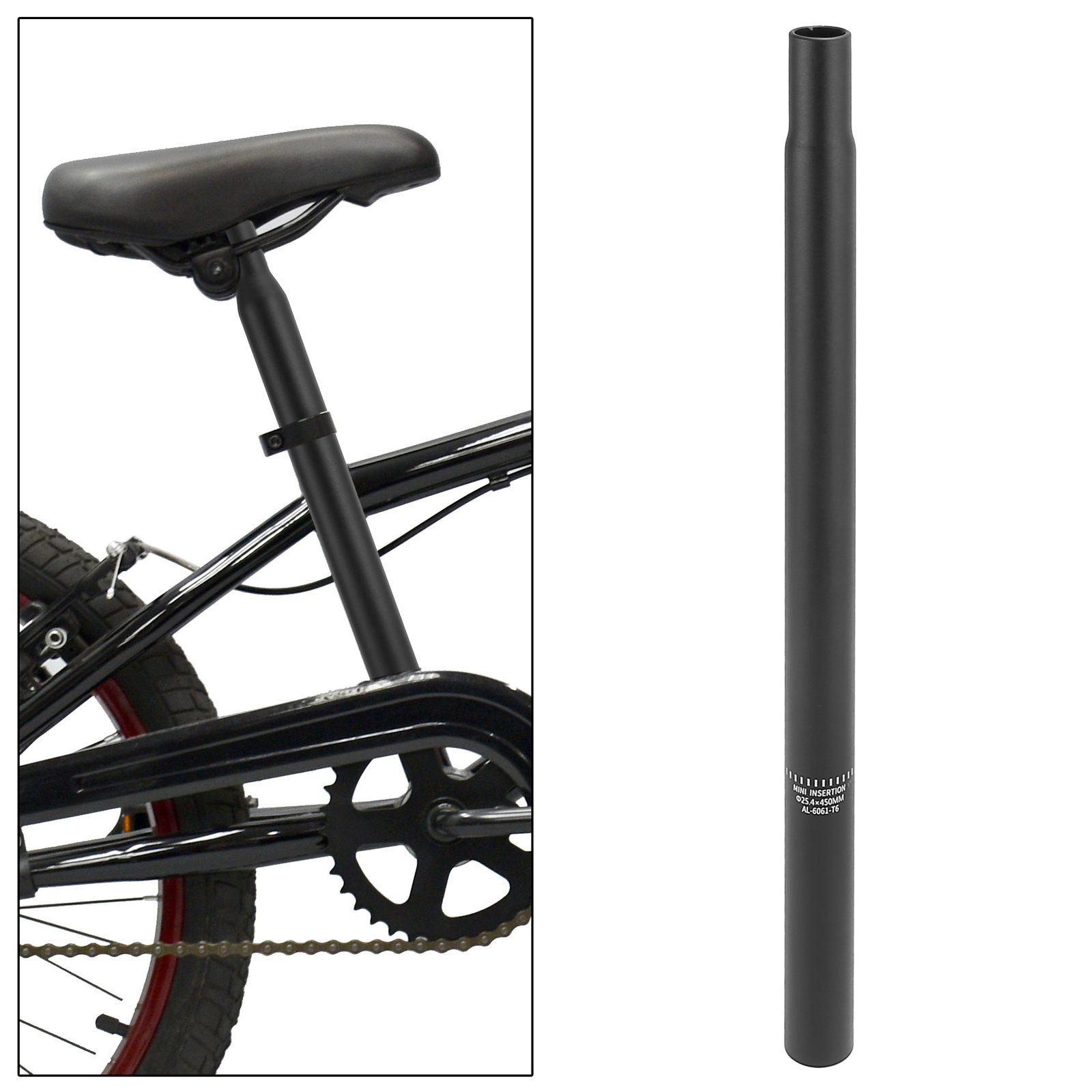 25.4x450mm Bicycle Seat Post Aluminum Alloy Seat Tube without Scale Mark Black