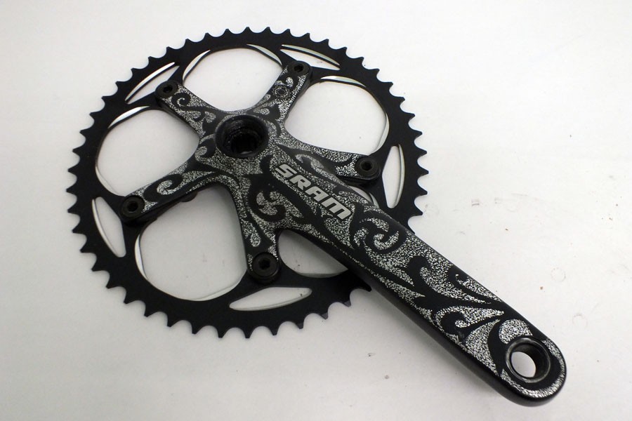 Vtg Sram Power Spline Track Crank 48t Custom Black Scroll Design 172.5mm 130BCD