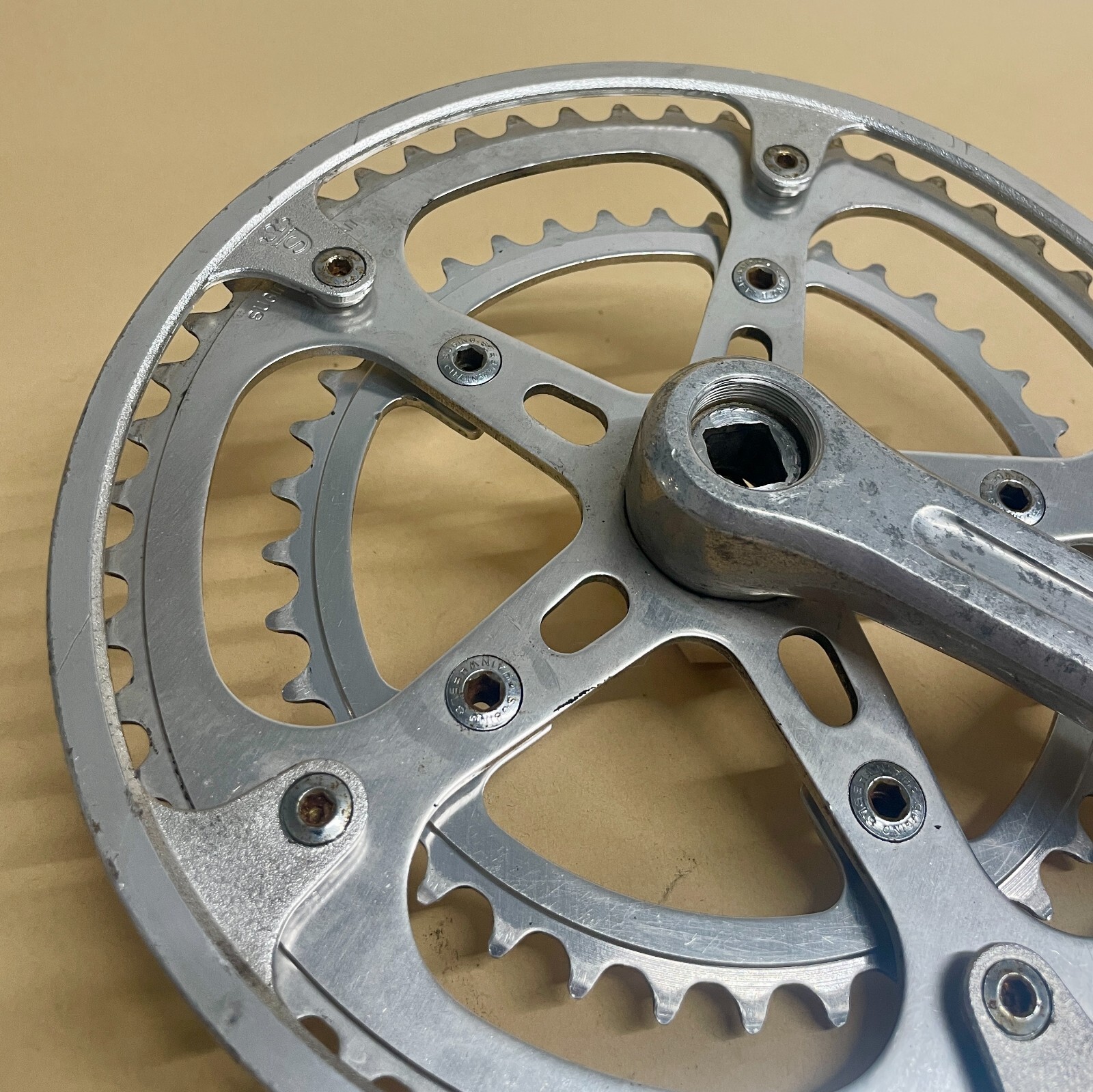 Vintage Sugino Super Maxy 170mm Crankset, 52/39T w/ Chainguard, 110BCD