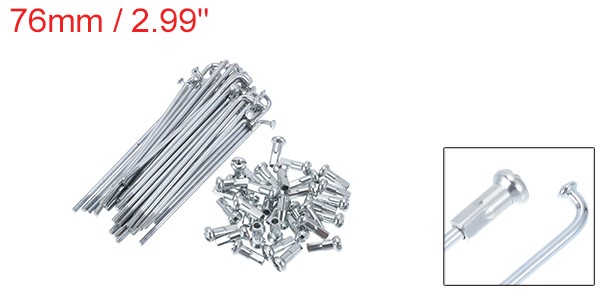 1 Set 13G 76mm Length Bicycle Spokes Nipple 45 Steel Galvanized Universal