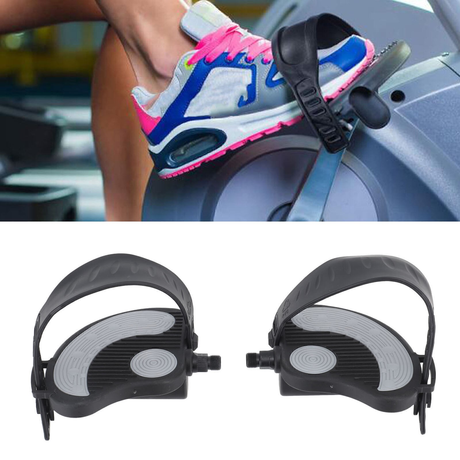 2PCS Exercise Bike Pedals with Straps PP PVC Stainless Steel Universal