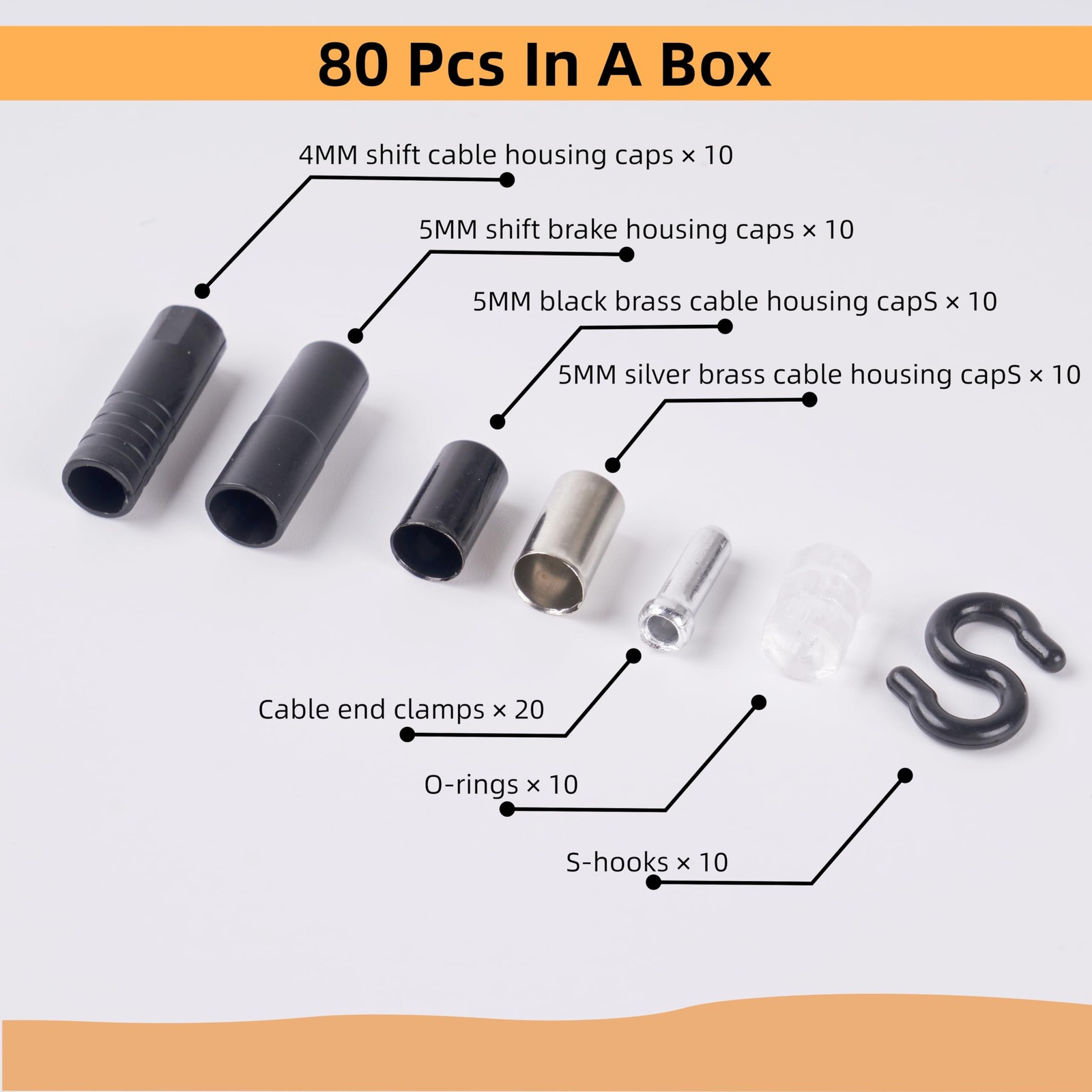 80 Pcs Bike Cable End Caps Combo Set,Brake Crimp,Bike Shift argent