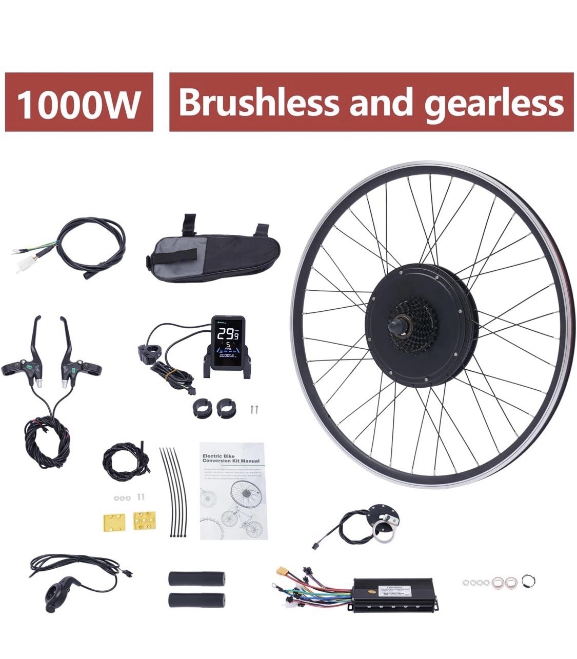 BounceyCart 48V 1000W Rear Wheel 700C E-Bike Kit w/ Controller & Brakes