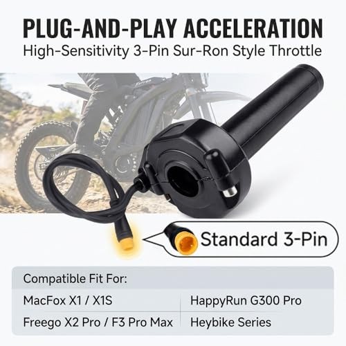Ebike Full Twist Throttle with Rolling Bearing, Surron Style 3-Pin Black