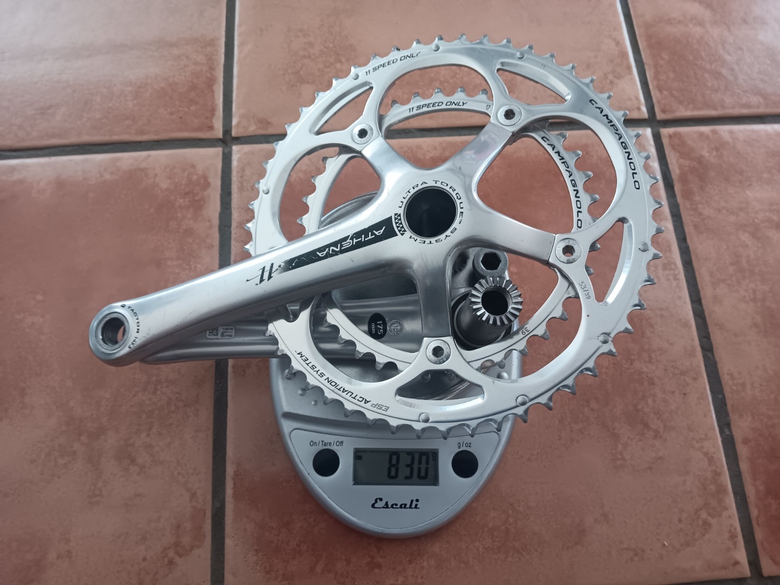 175mm 53/39 Campagnolo Athena 11 Ultra Torque Double Alloy Crankset Silver Campy