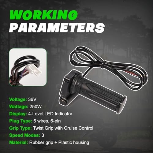 36V Electric Bike Scooter Throttle with Cruise Control Button, Handle Twist