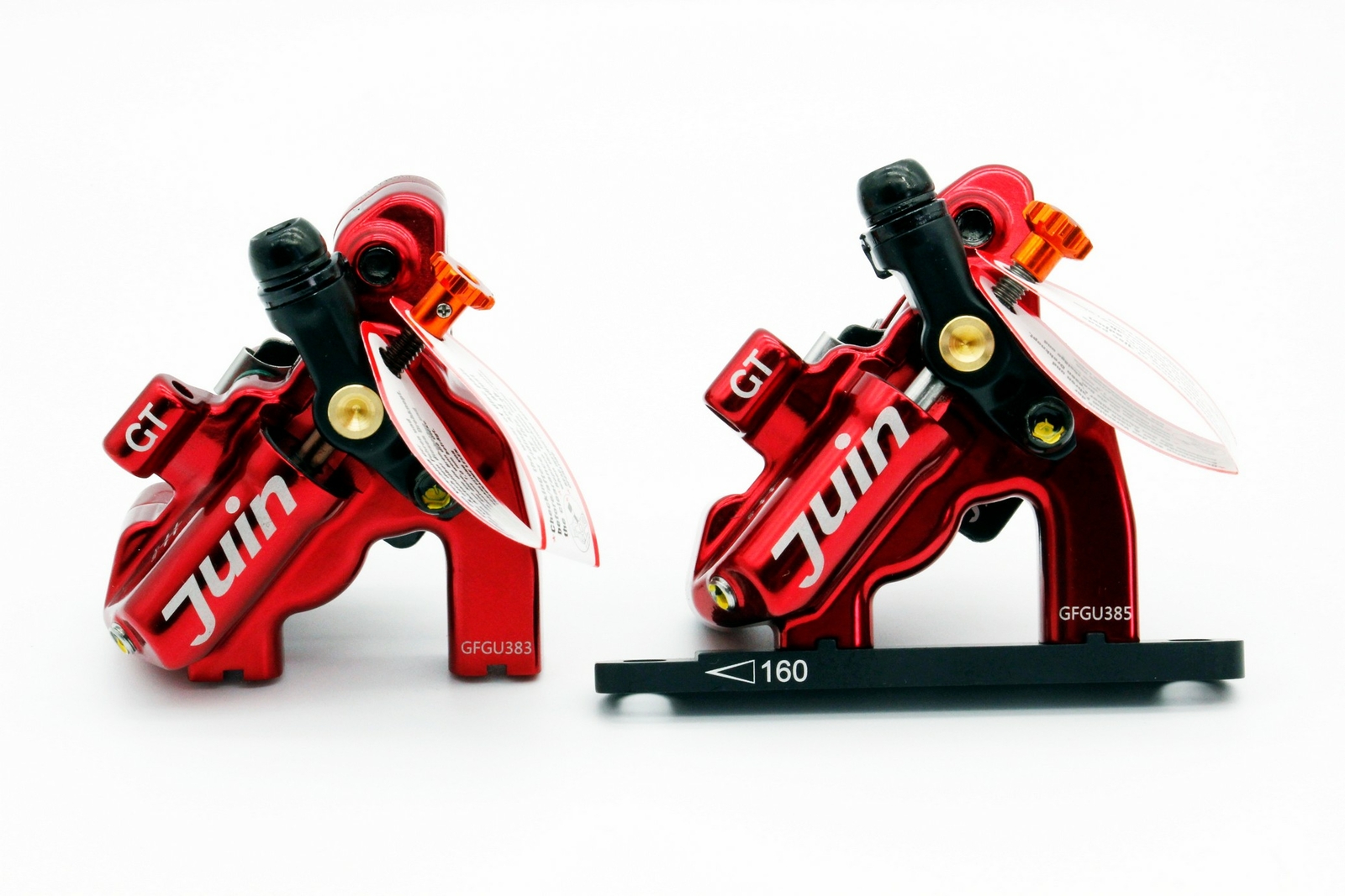 Juin Tech Gt-F Cyclocross eBike Riding 4-Piston Disc Brake Caliper Set Red Bike