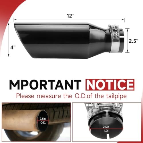 Black Exhaust Tips 2.5″ Inlet, 2.5″ Inlet 2.5″ ID – 4″ OD – 12″ Long – Clamp
