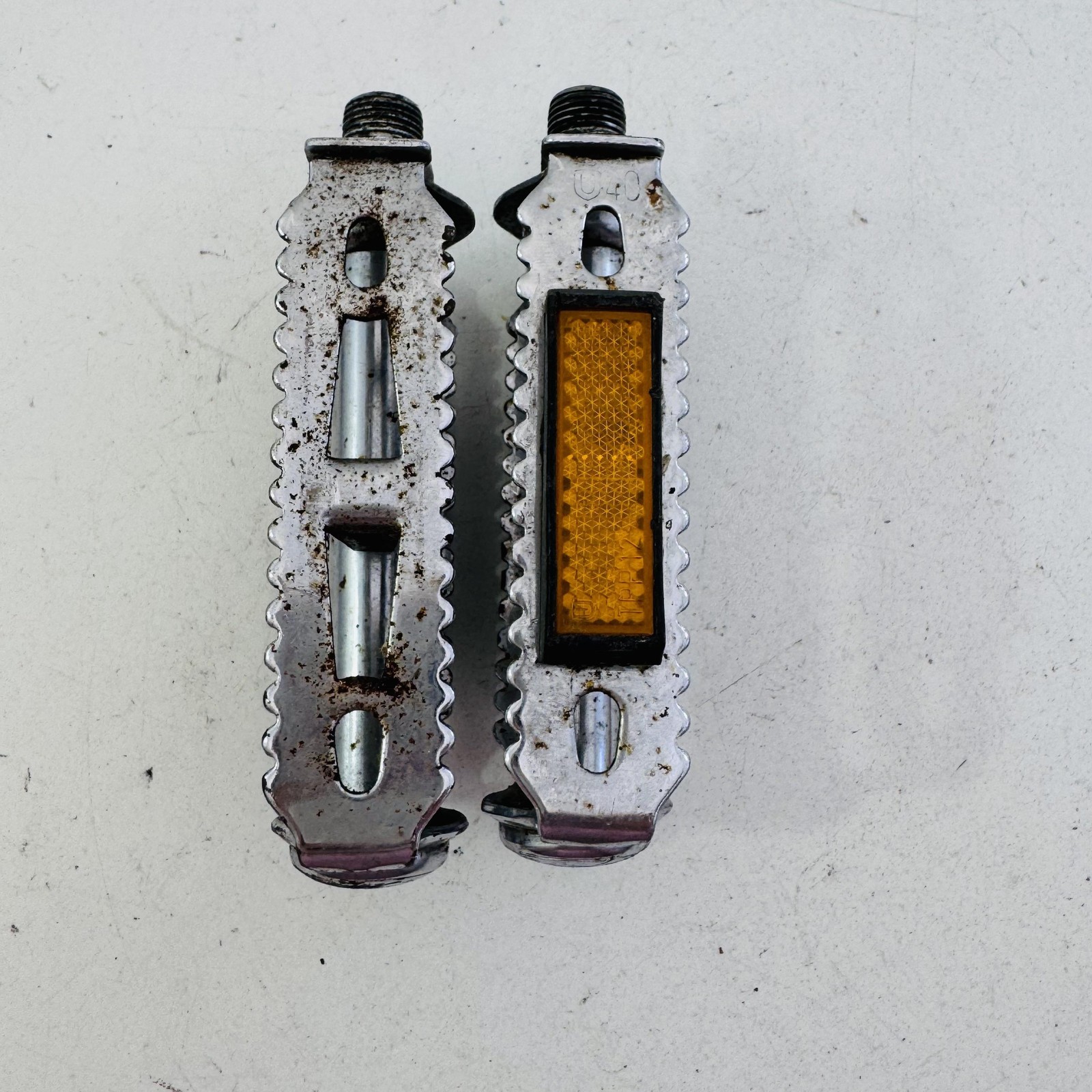 Vintage Union U40 Platform Pedals Pair 9/16 In Silver Reflectors Germany A36
