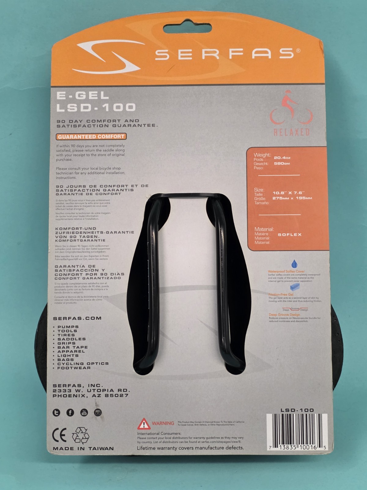 NEW SERFAS Women’s Comfort Saddle Waterproof Cover 275mm Wide LSD-100 HYBRID