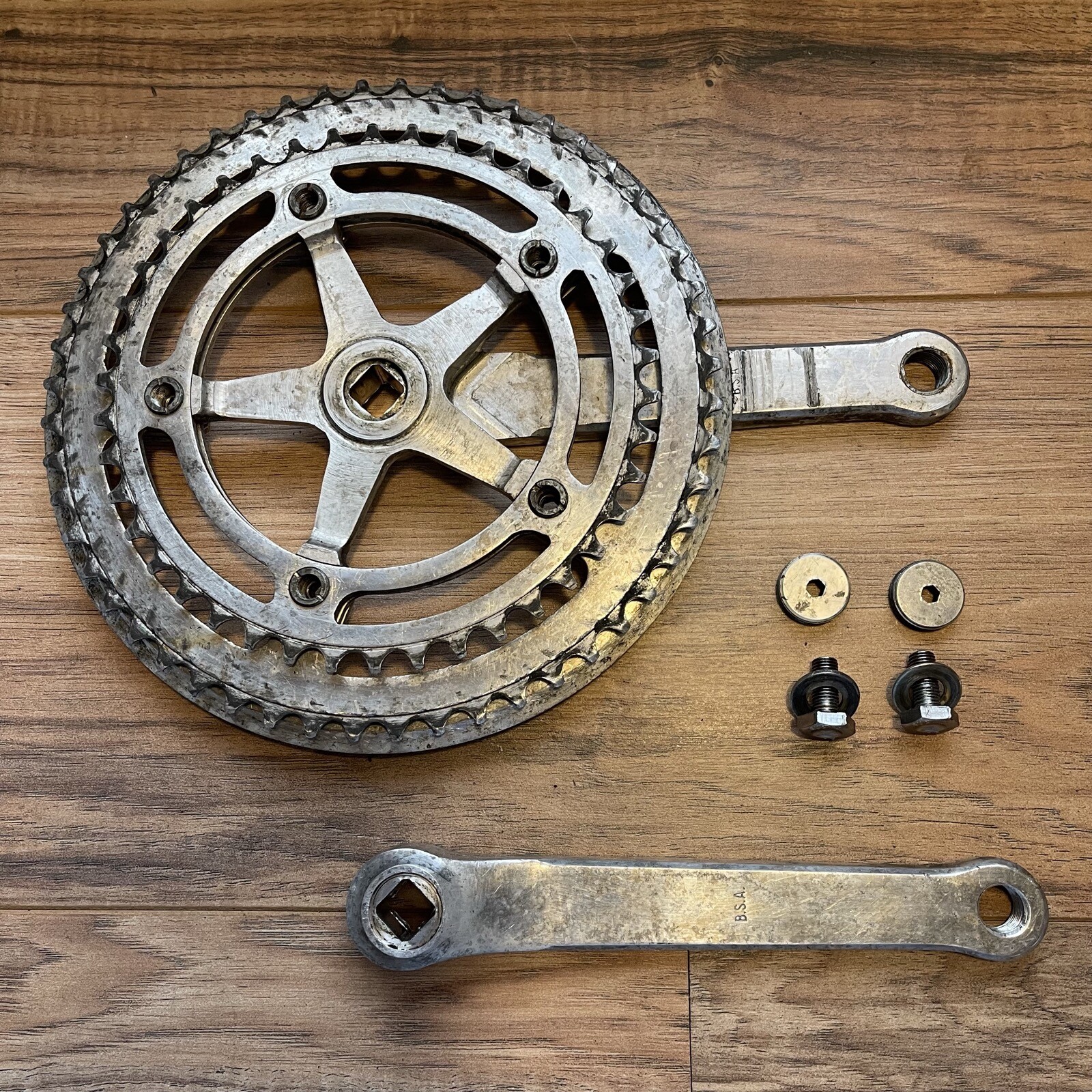 Vintage Nervar Star Crankset BSA English 170 Double 52 42 9/16