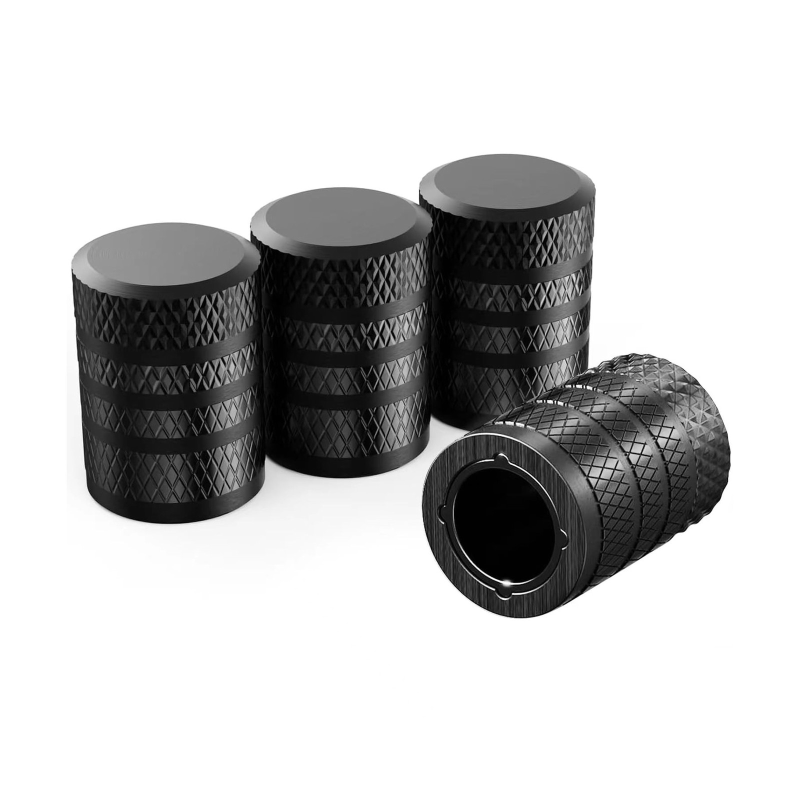 4-Piece Black Anodized Aluminum-Plastic Composite Tire Valve Stem Caps with I…