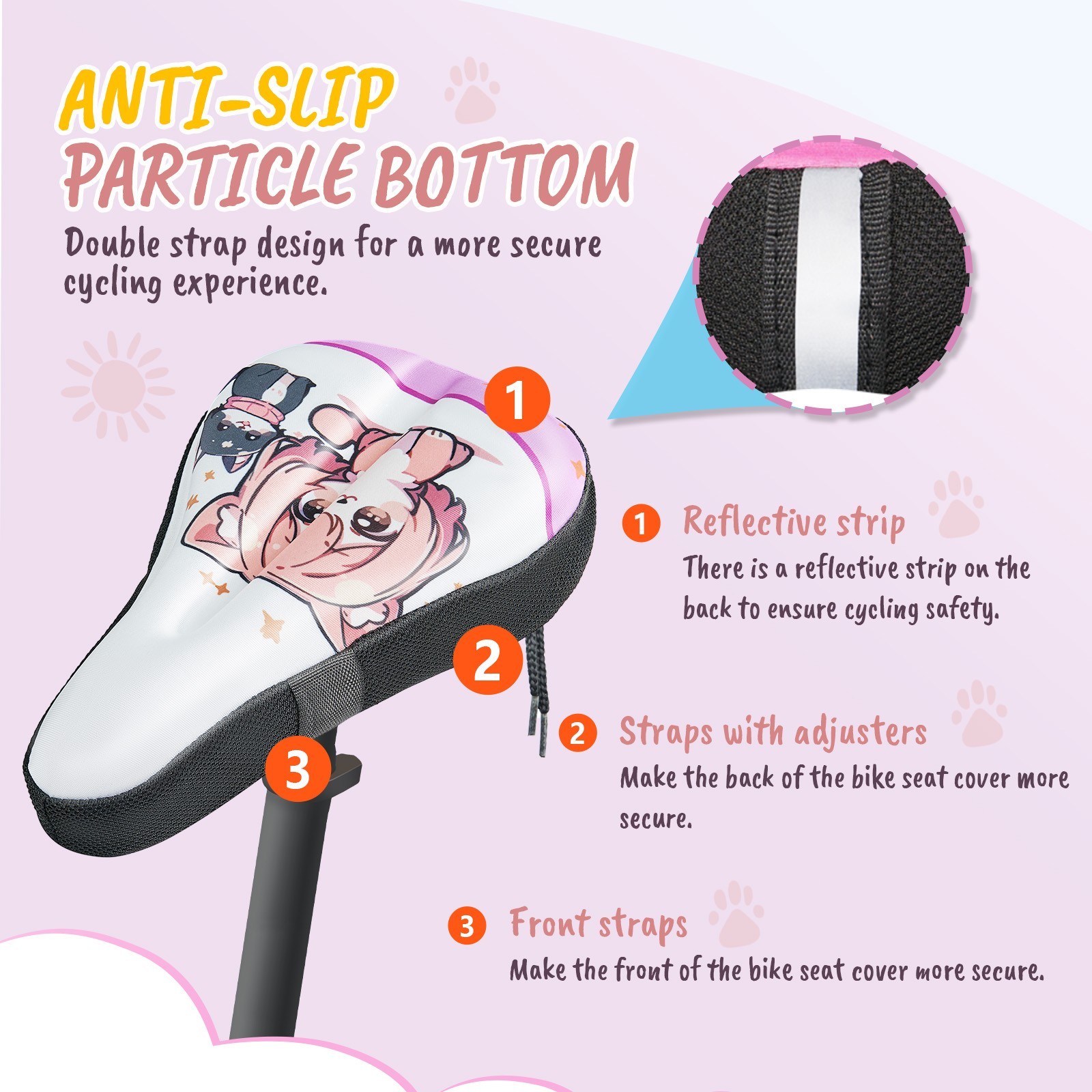 Kids Bike Seat Cushion for Girls, Gel Padded Bike Seat Cover for Child