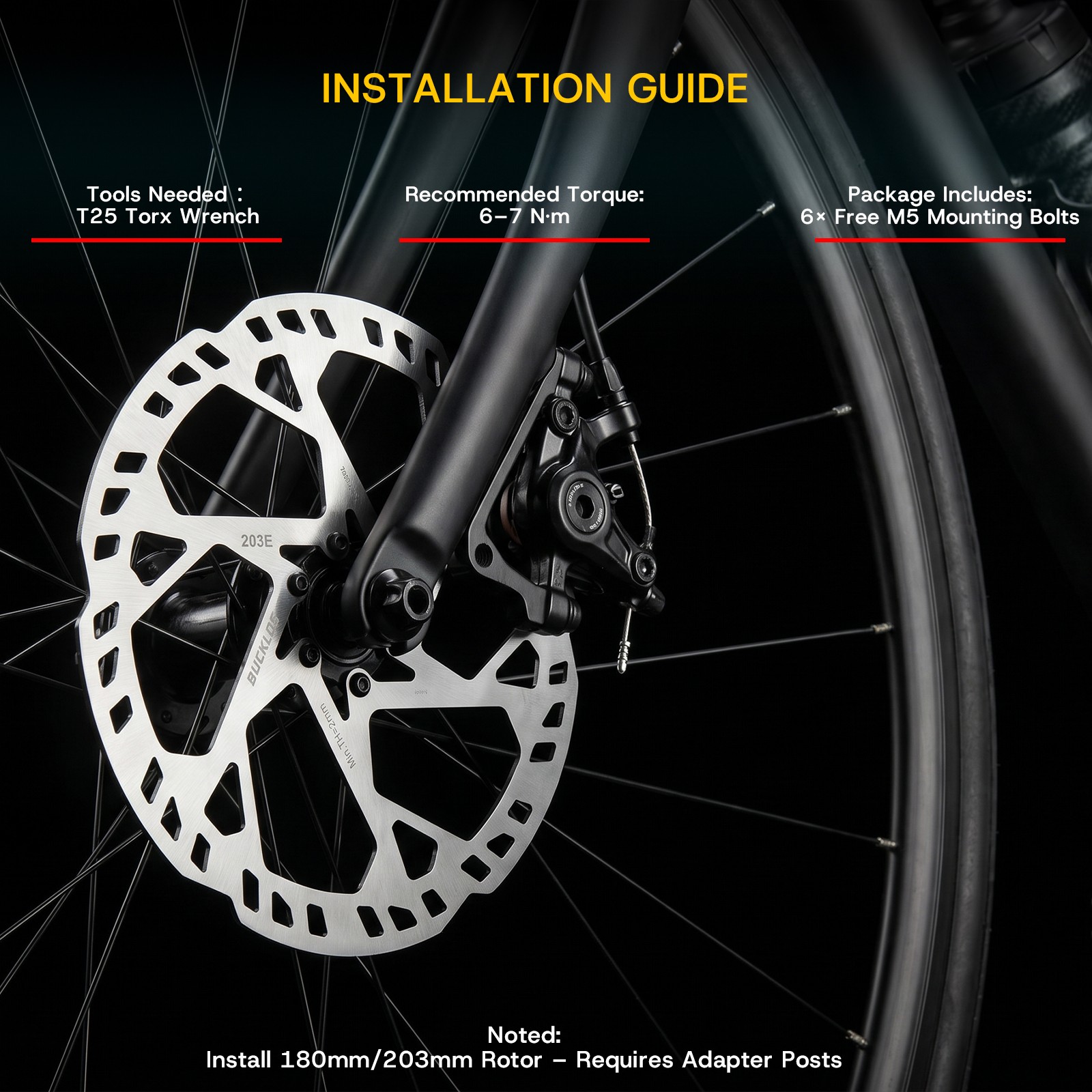 E-bike 2.3mm Disc Brake Rotor Thicken 140/160/180/203mm MTB 6 Bolts Aluminium US