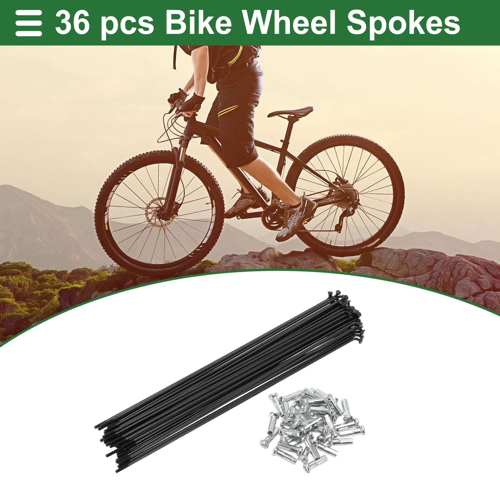 1 Set 14G 193mm Length Bicycle Spokes Nipple Carbon Steel Black Universal