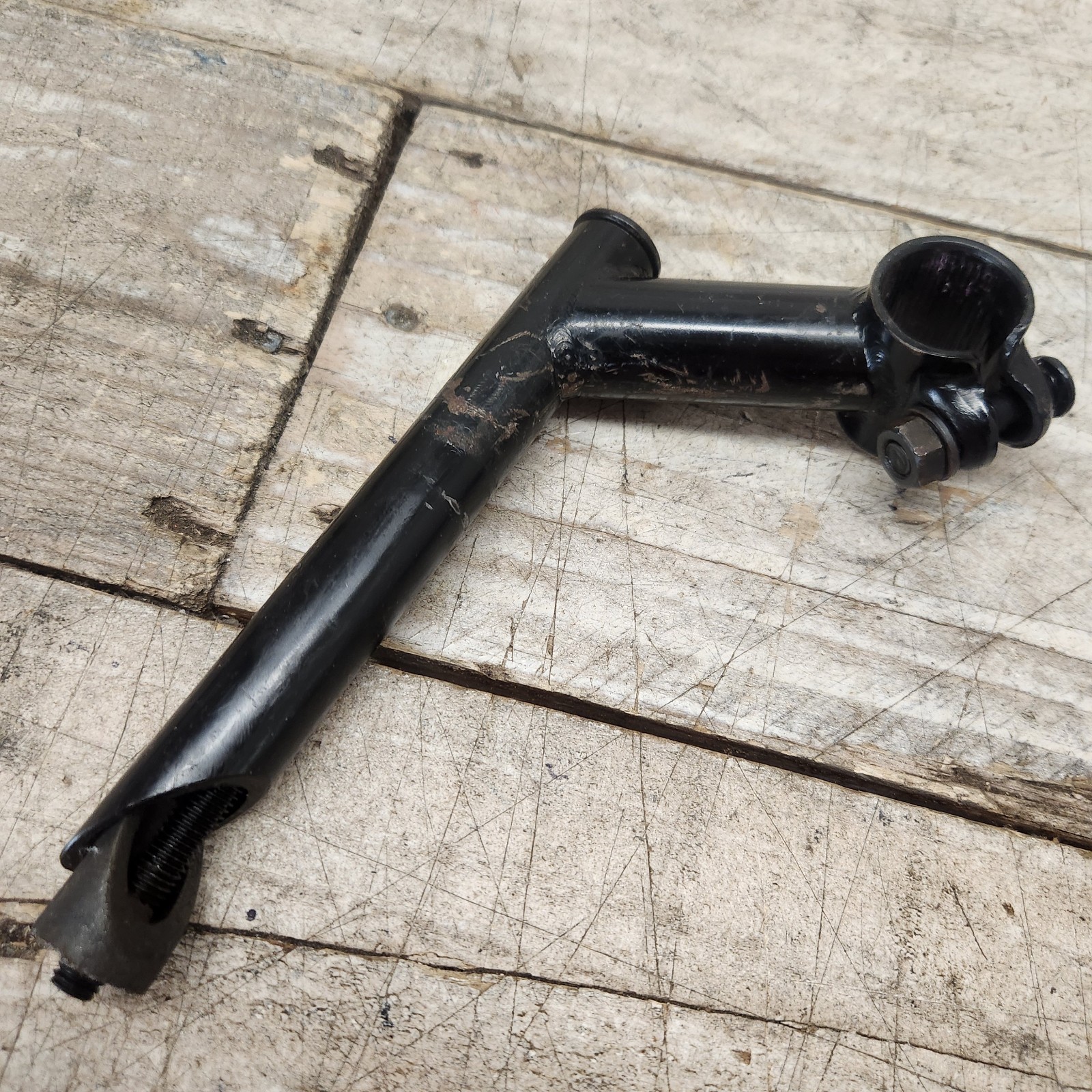 1990s Black Steel Bicycle Quill Stem 21.1mm Quill 25.4mm Clamp 80mm Reach