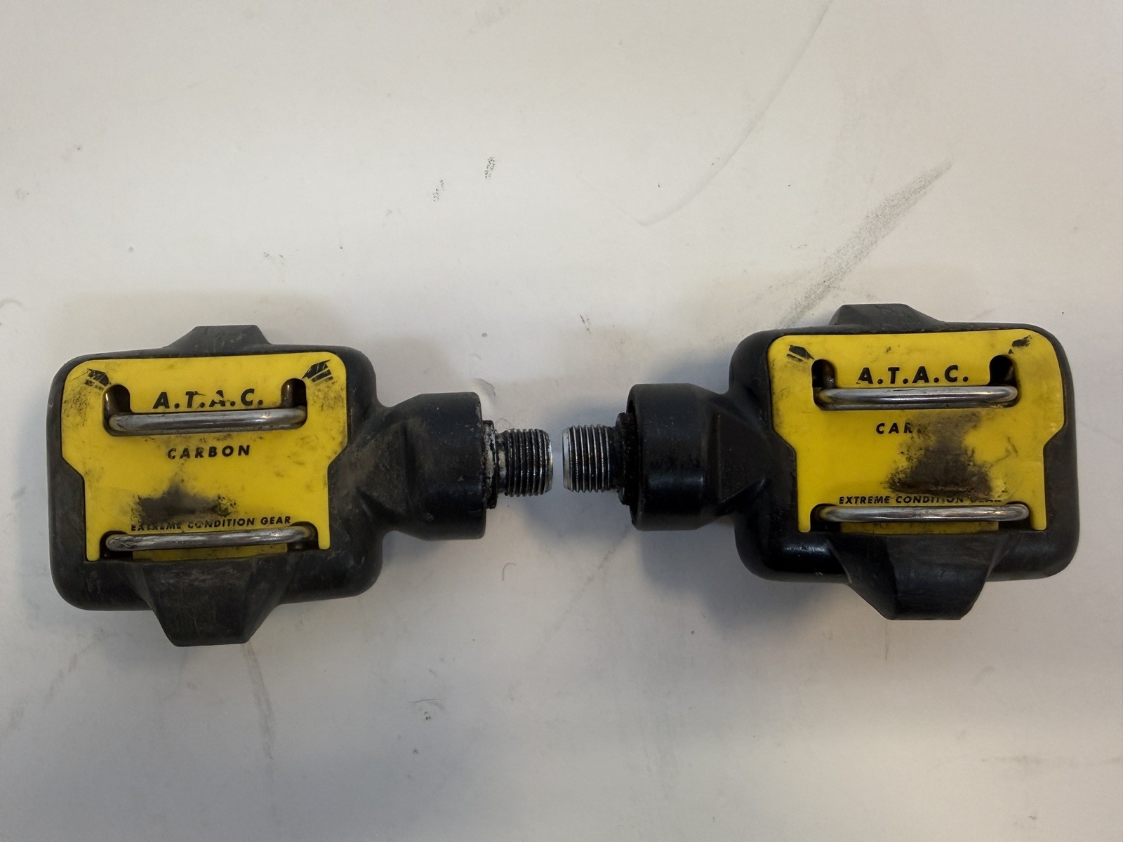 Vintage Time ATAC Clipless Pedals Yellow 9/16 In MTB Mountain Bike 90s ATB