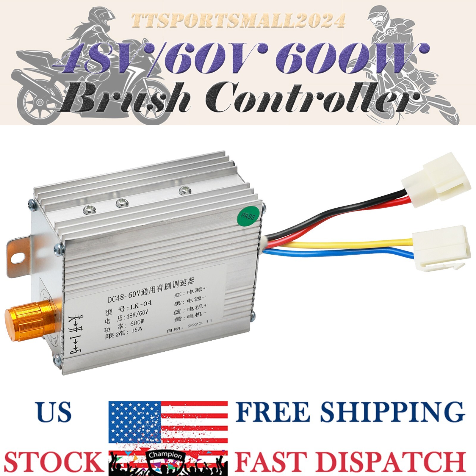 DC 48V/60V 600W 15A Brush Speed Controller For DIY Mechanical Modification Drive