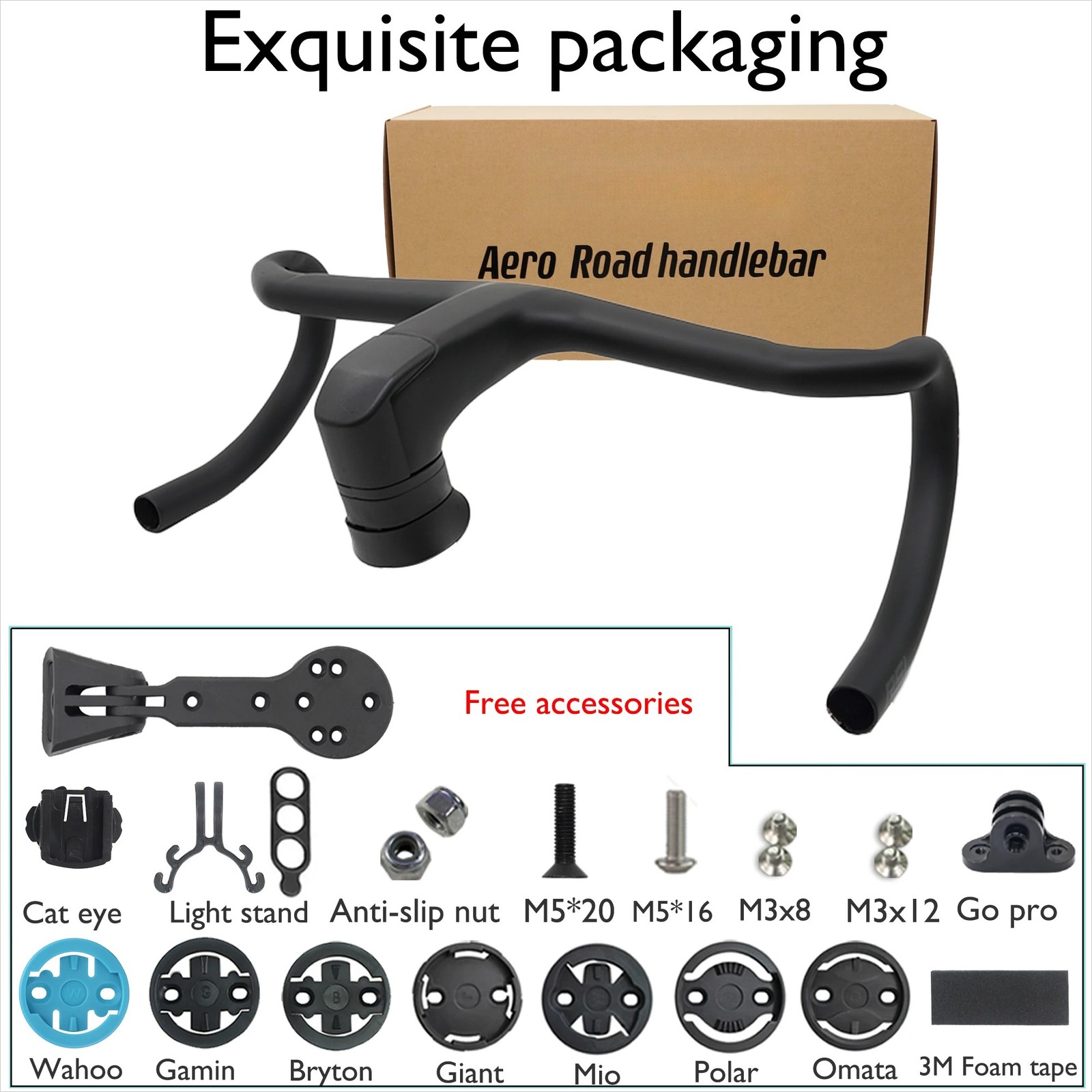 -7 Degree Carbon Aero Road Integrated Drop Bar 28.6mm Clamp for Racing Bike