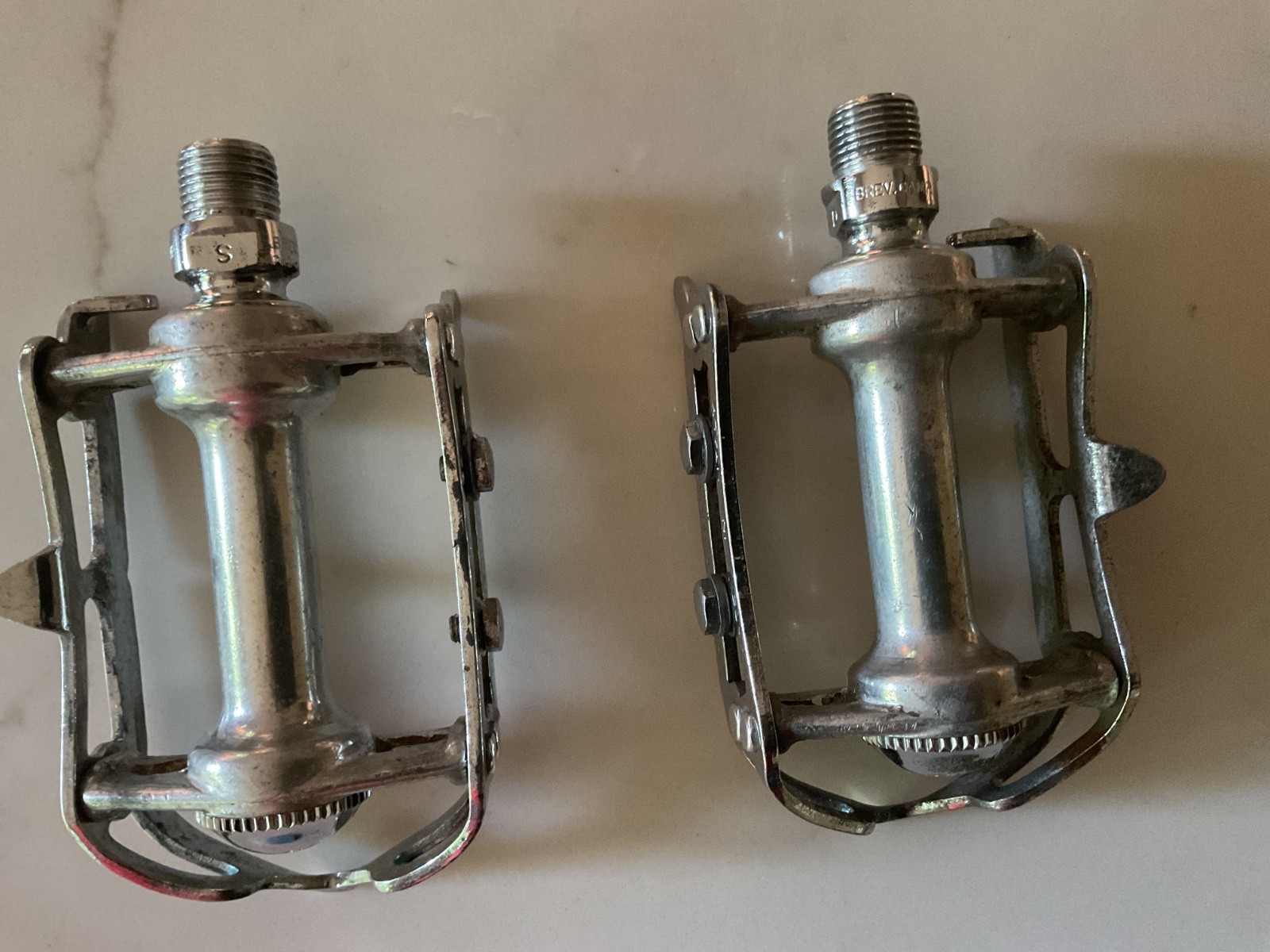 Campagnolo Record Road Pedals Chrome Steel 1980s 9/16 X 20 Patina Nice Caps