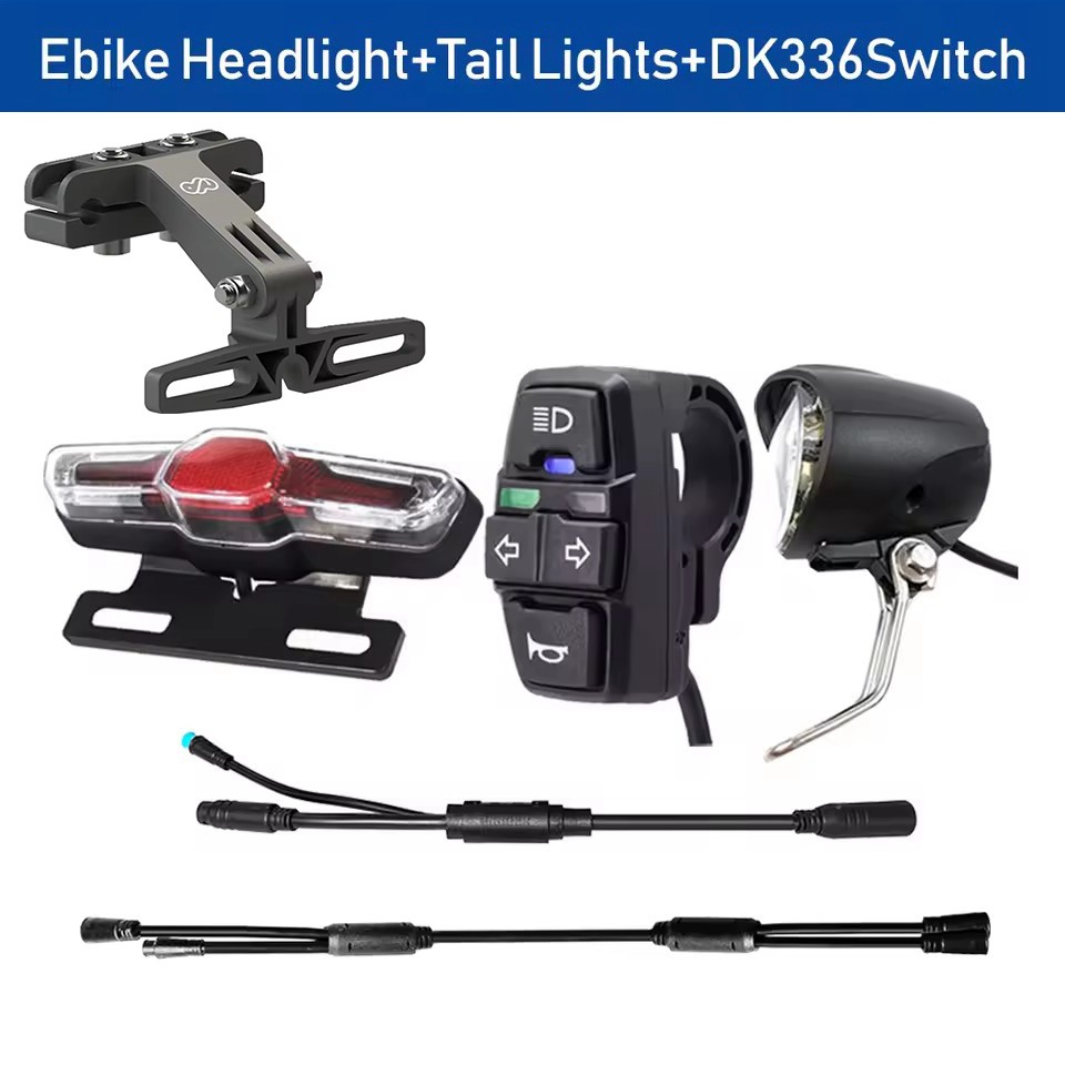 36V-48V E-Bike LED Headlight & Tail Light Set Horn Brake Turn Signal Switch Kit