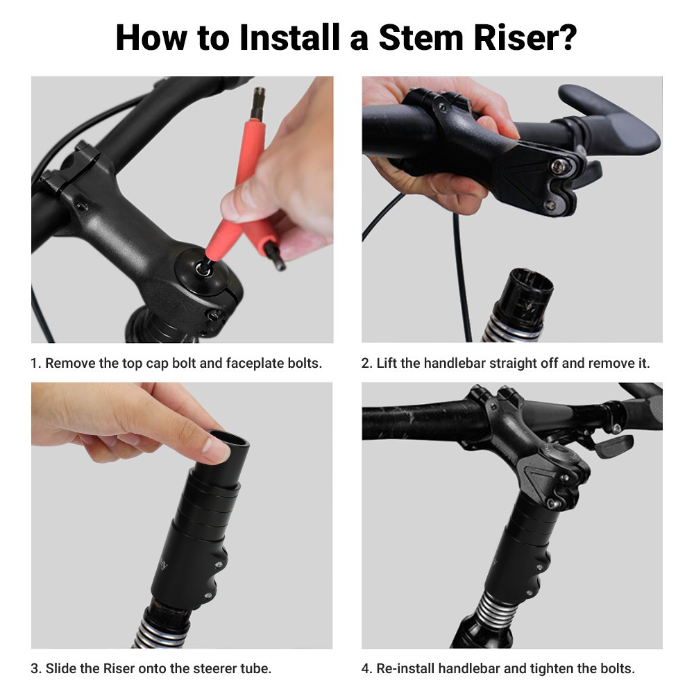 Bike Stem Riser MTB Handlebar Extender Hex Key 1-1/8″ 28.6mm Fork Aluminum BMX