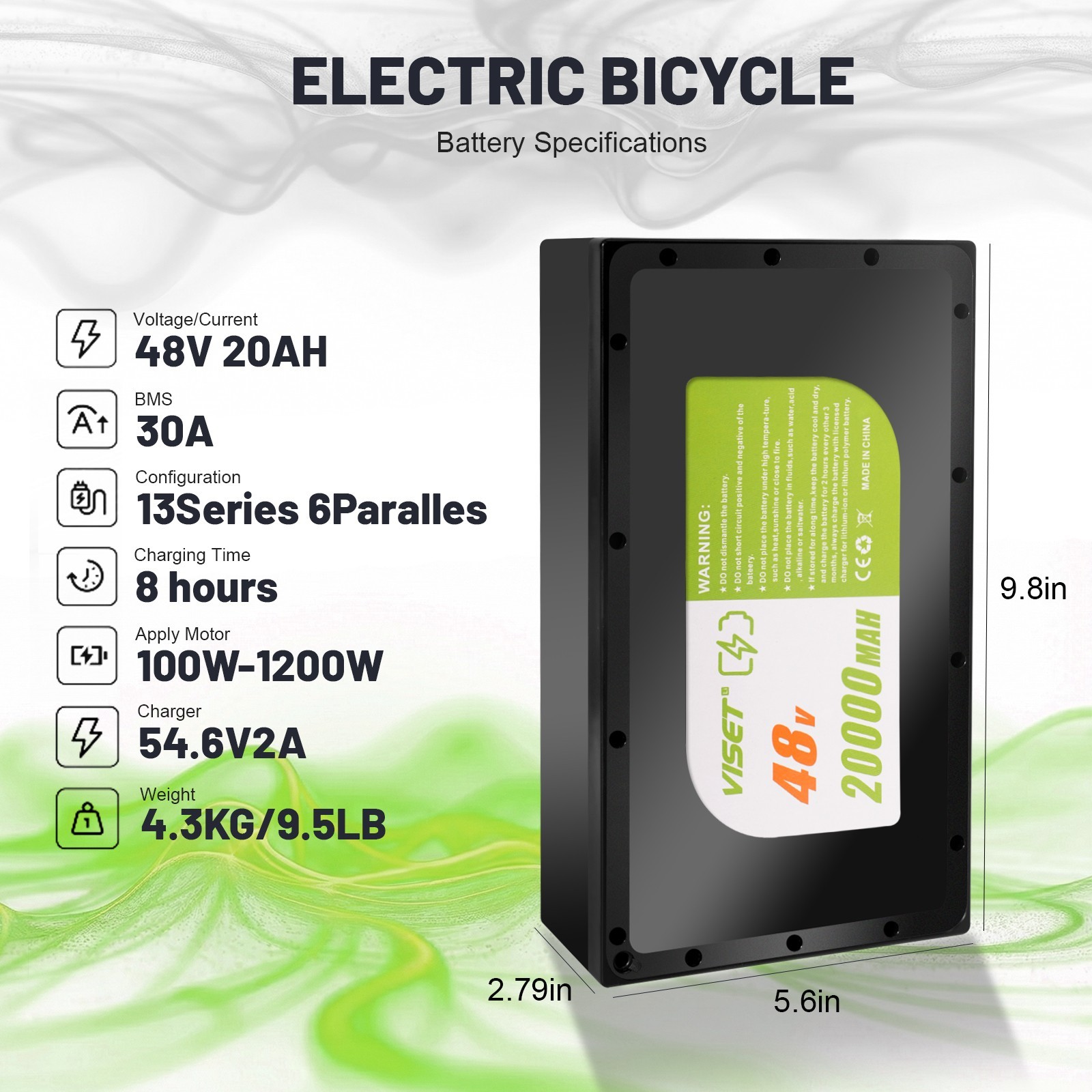 52V/48V 20Ah EBike Scooter Li-ion Battery With 30A BMS For 100W-1500W Motor