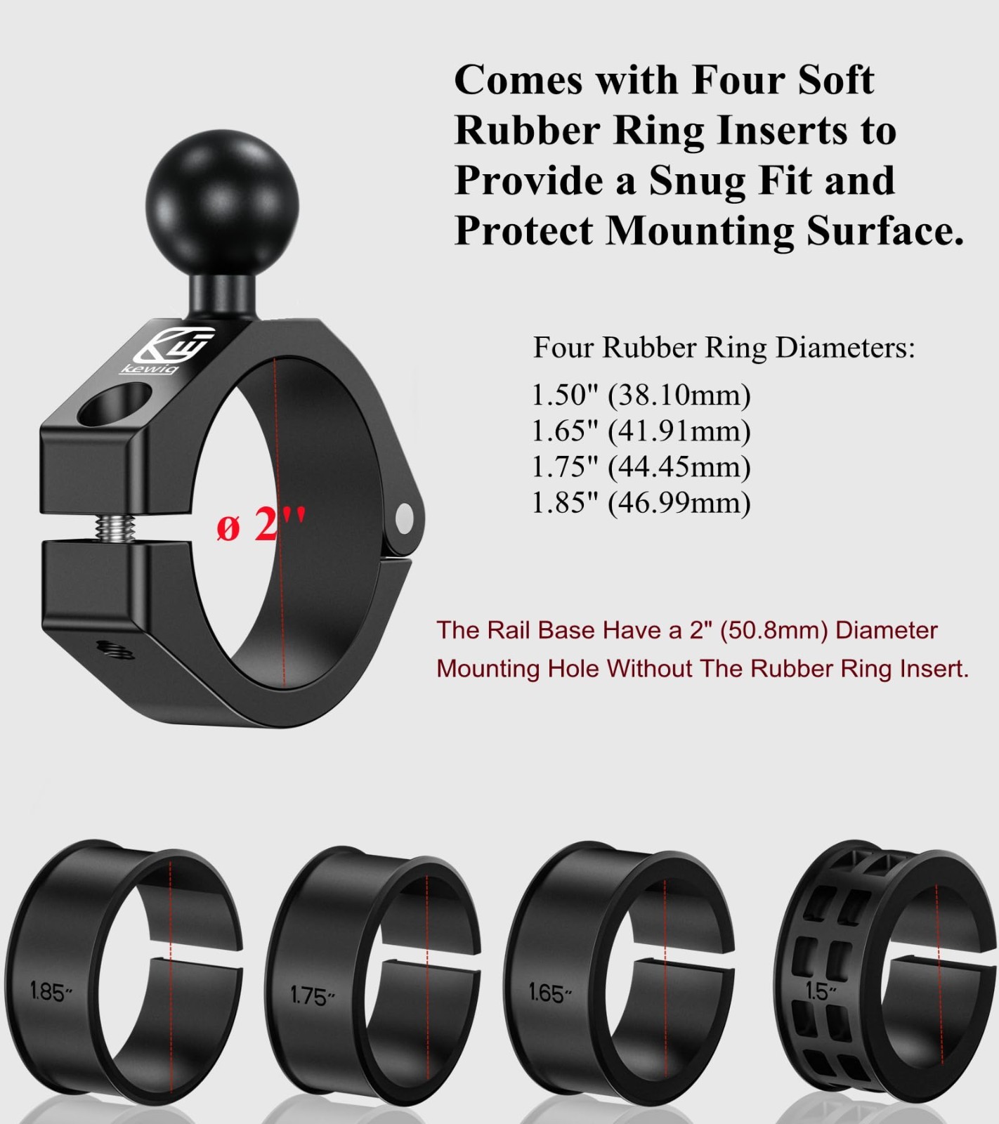 1» Ball Large Bar Clamp Mount for 1.5»-2» Round Rails & ATV UTV Roll Cages
