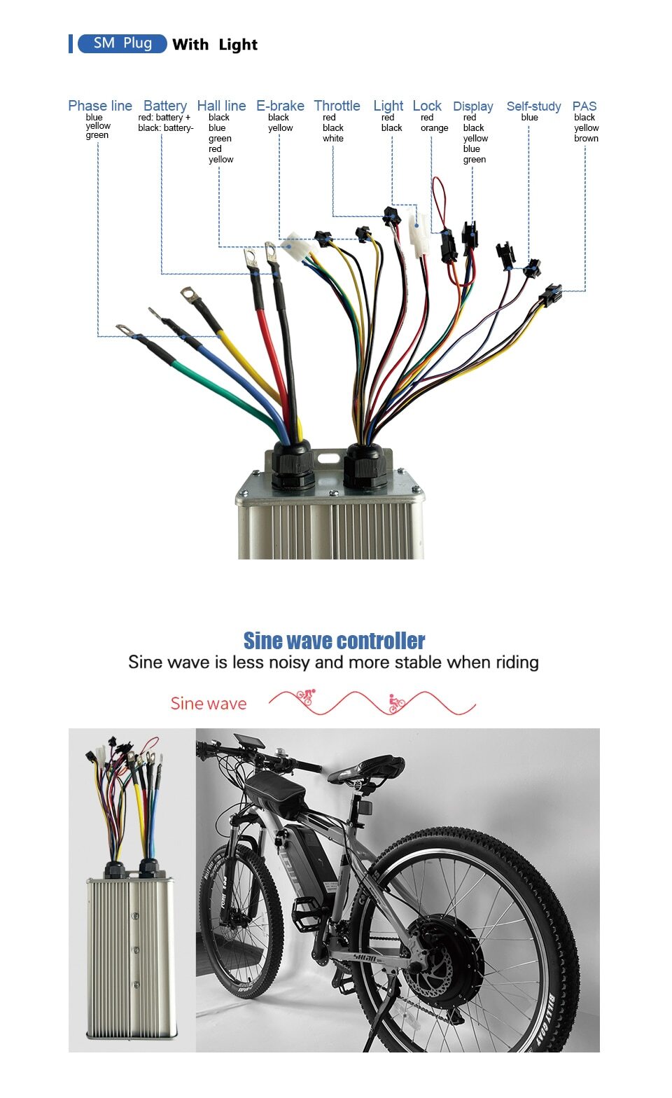 Electric Bicycle Controller 1000W 1500W 2000W 3000W 60A Sinewave Controller