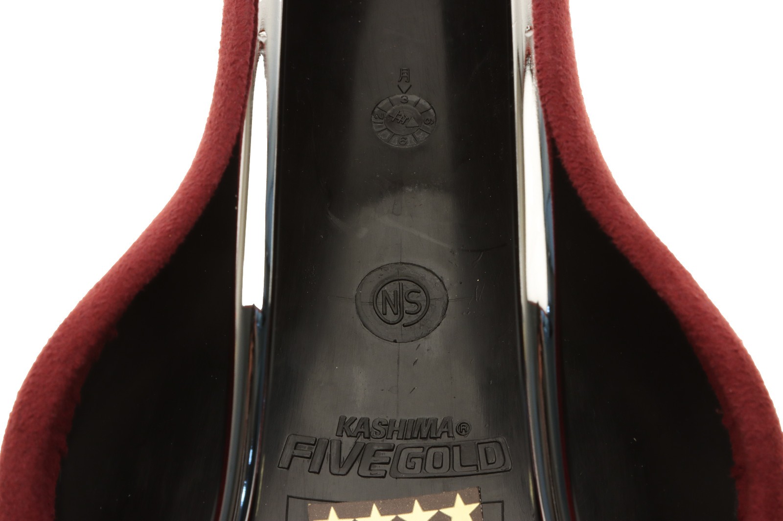 Kashimax Five Gold 4P Saddle NJS Standard Rails Wine Red Suede Leather NEW NOS