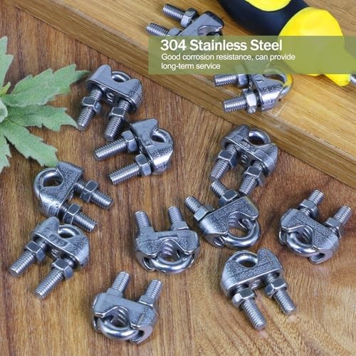 4pcs Wire Rope Clamp, 3/16 inch Cable Clamps Stainless Steel Wire Rope Clips M5